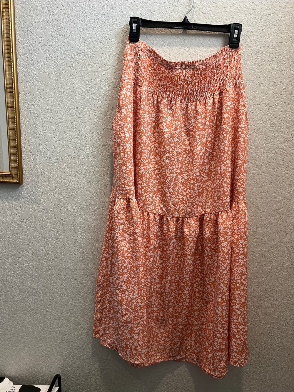 Orange floral smocked skirt